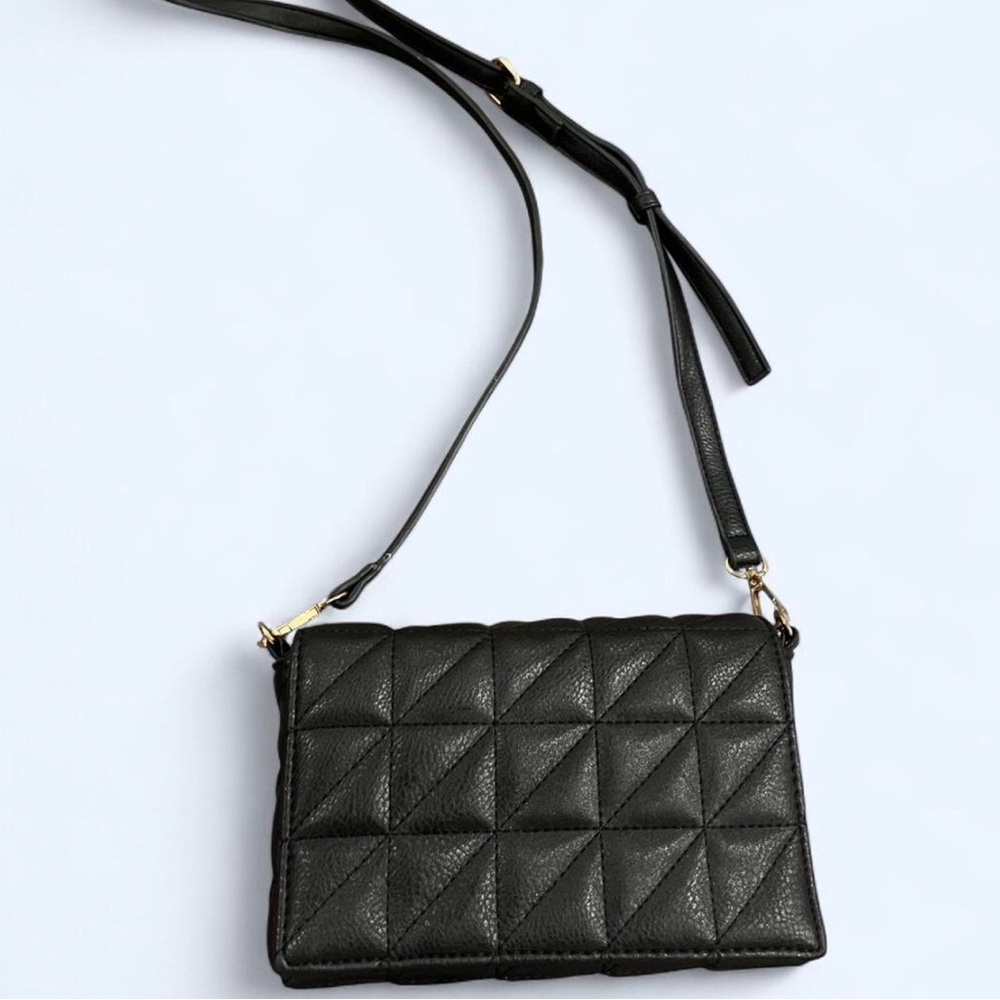 Black Quilted Shoulder Bag with Adjustable Strap